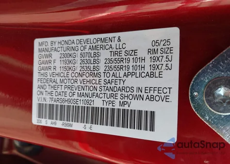 2025 Honda Cr-V Hybrid Sport Touring from USA, damaged, VIN 7FARS6H90SE110921